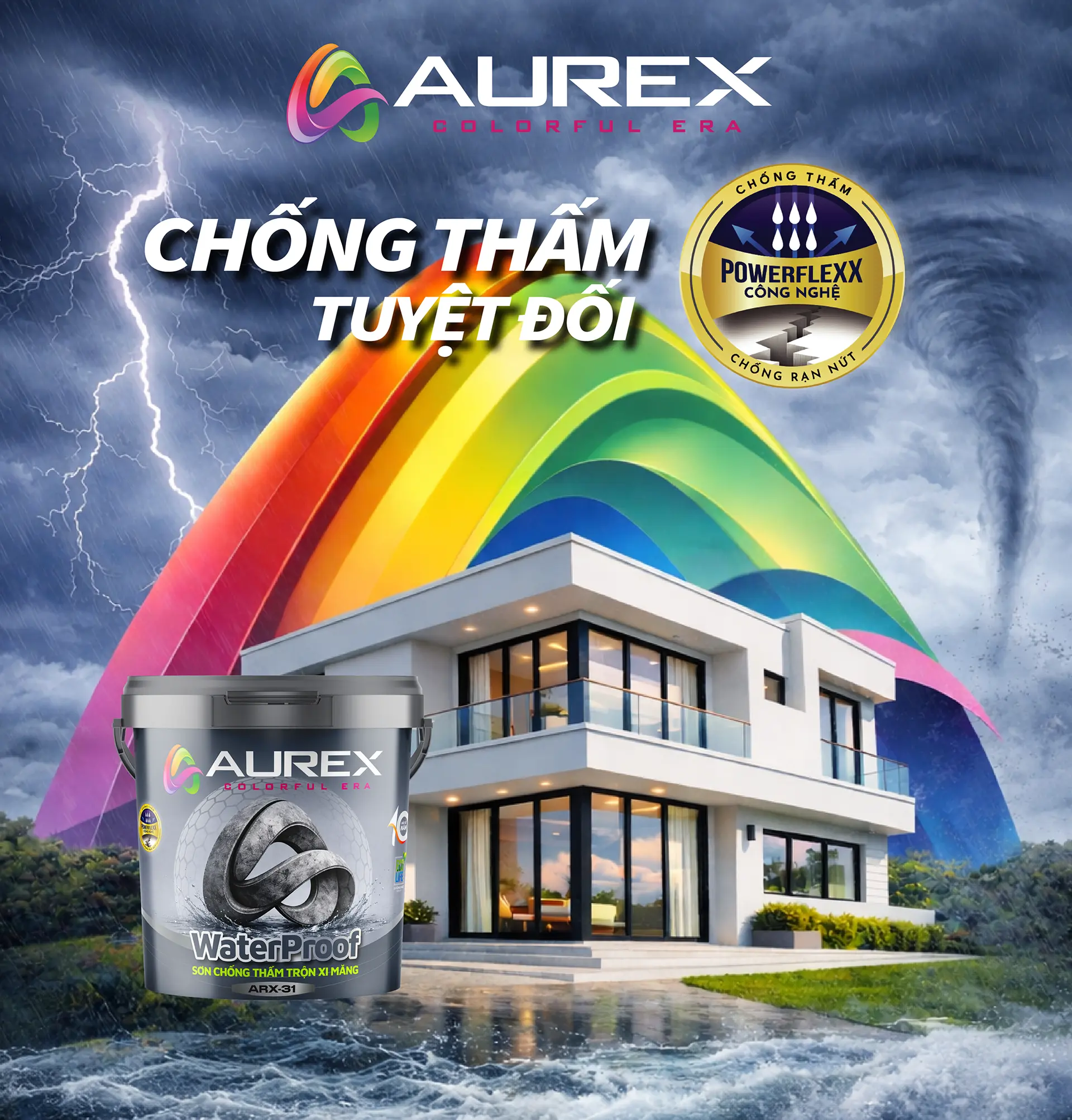 Sơn Aurex công nghệ PowerFlexx chống rạn nứt và chống thấm cho công trình